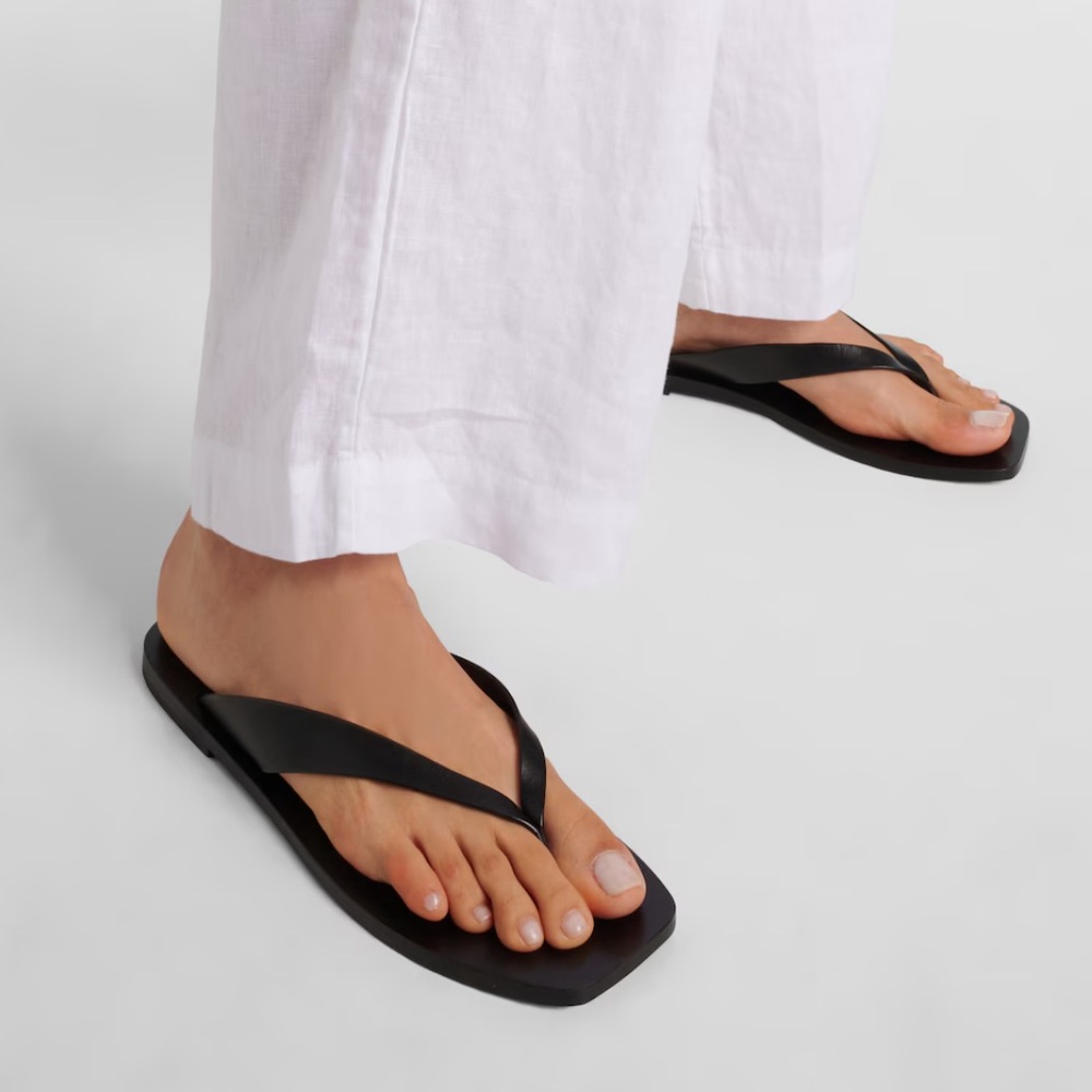 A. Emery Kinto black leather flip flop sandals 38 - Picture 2 of 5